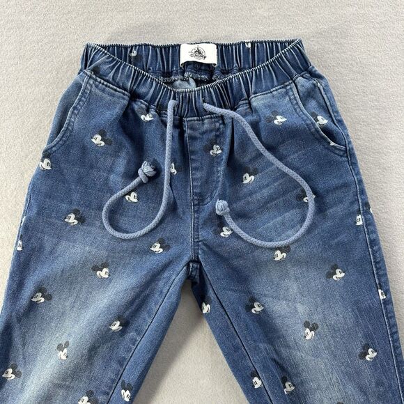 Disney Parks Mickey Mouse Denim Joggers Size XXS Jeans Pants Allover Print Hip - Picture 6 of 12